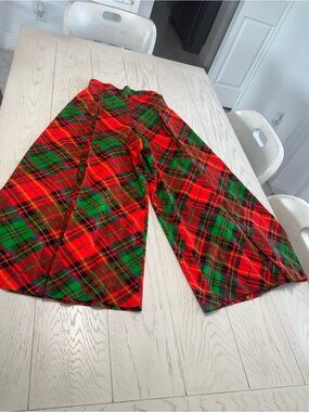 Women’s Red & Green Plaid Palazzo Pants